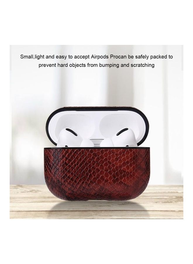 BGM Anti-fall Snakeskin Texture PU Leather Protective Case with Carabiner For AirPods Pro Brown - Image 2