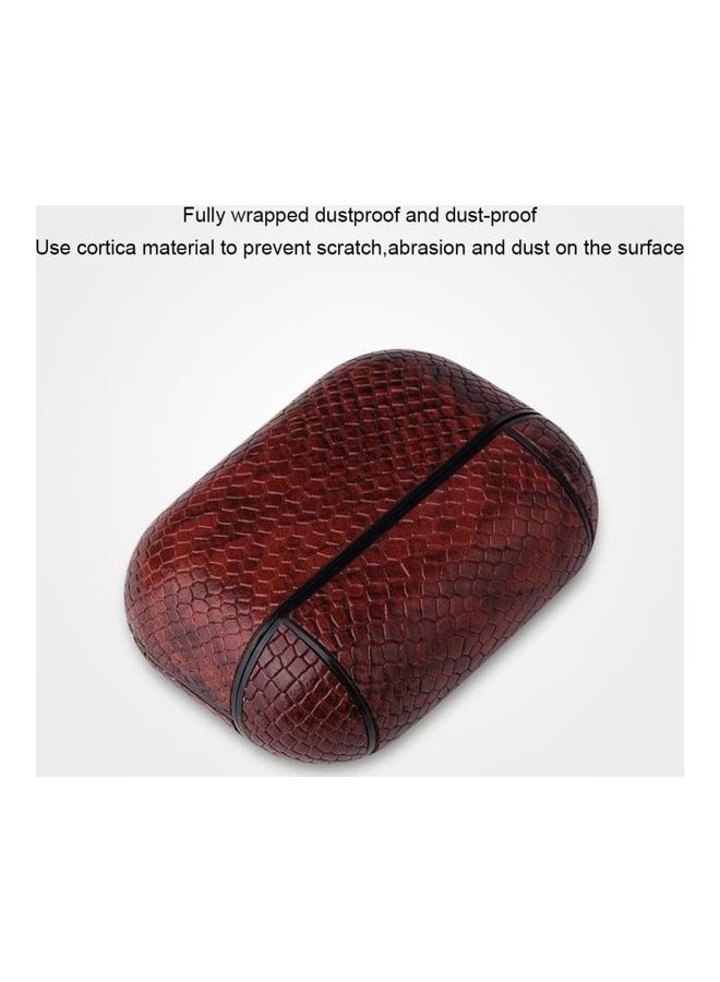 BGM Anti-fall Snakeskin Texture PU Leather Protective Case with Carabiner For AirPods Pro Brown - Image 3