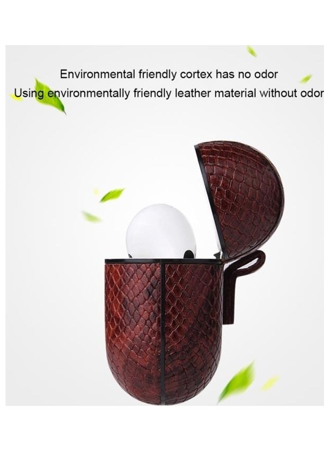 BGM Anti-fall Snakeskin Texture PU Leather Protective Case with Carabiner For AirPods Pro Brown - Image 4