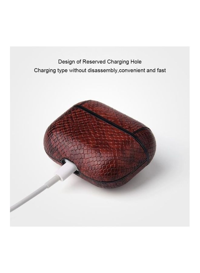 BGM Anti-fall Snakeskin Texture PU Leather Protective Case with Carabiner For AirPods Pro Brown - Image 5