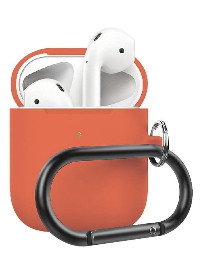 BGM Anti-Fall Silicone Charging Box Protective Case with Carabiner For Apple AirPods 2 Orange/Black  - Image 1