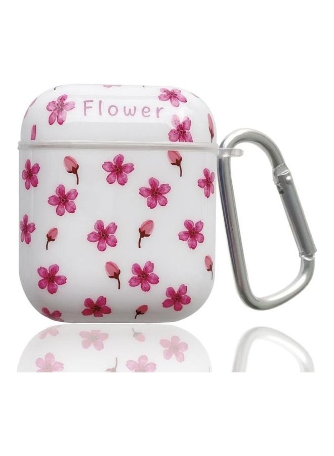 BGM Cherry Blossom Painted TPU Earphone Protective Case with Hook For AirPods 1/2 Generation White/Pink - Image 1