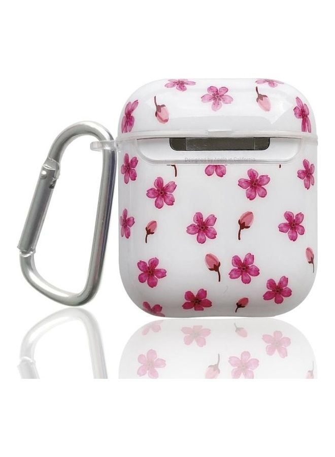 BGM Cherry Blossom Painted TPU Earphone Protective Case with Hook For AirPods 1/2 Generation White/Pink - Image 2
