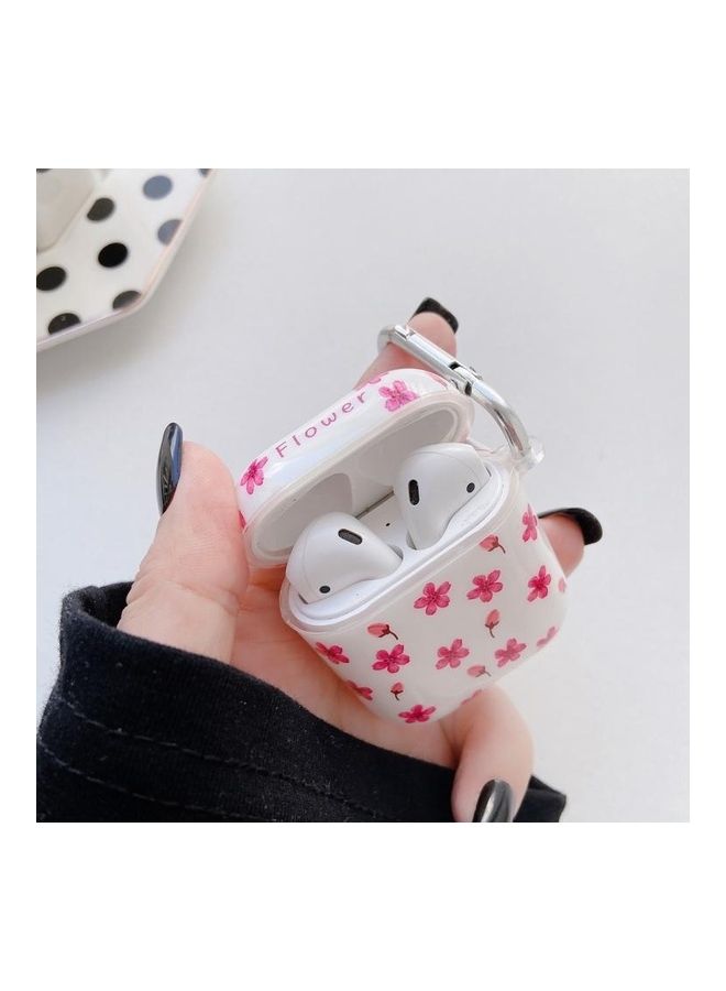 BGM Cherry Blossom Painted TPU Earphone Protective Case with Hook For AirPods 1/2 Generation White/Pink - Image 3