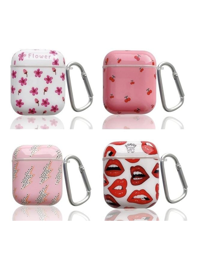 BGM Cherry Blossom Painted TPU Earphone Protective Case with Hook For AirPods 1/2 Generation White/Pink - Image 5