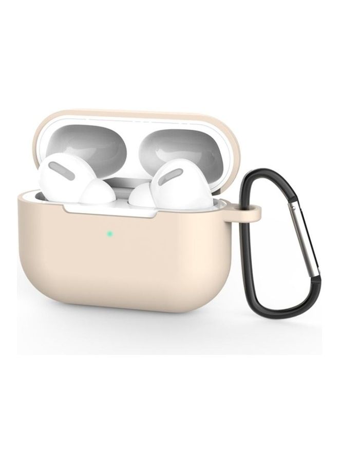 BGM Silicone Wireless Earphone Protective Case Cover with Lanyard Hole and Carabiner For AirPods Pro Beige - Image 1