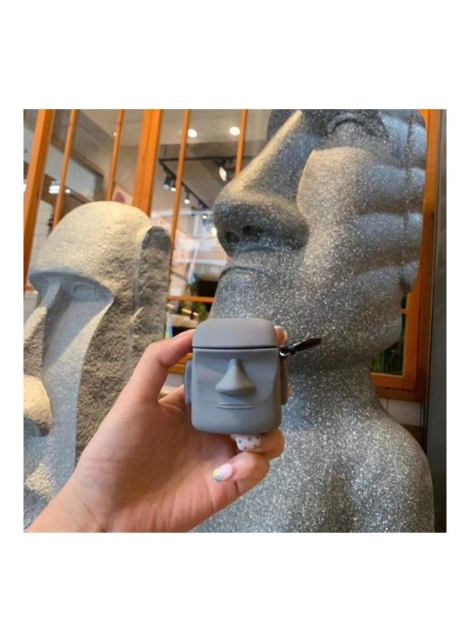 BGM Creative Stone Moai Silicone Protective Case for Apple AirPods 1 / 2 Generation Grey - Image 2