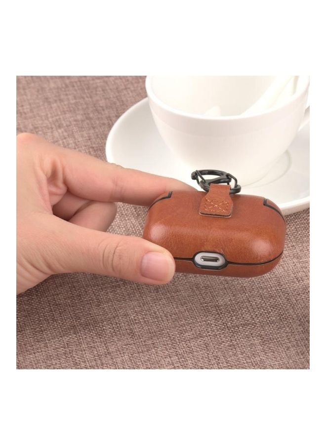 BGM Wireless Earphone Protective Leather Case For Apple AirPods Pro with Hook Brown - Image 3