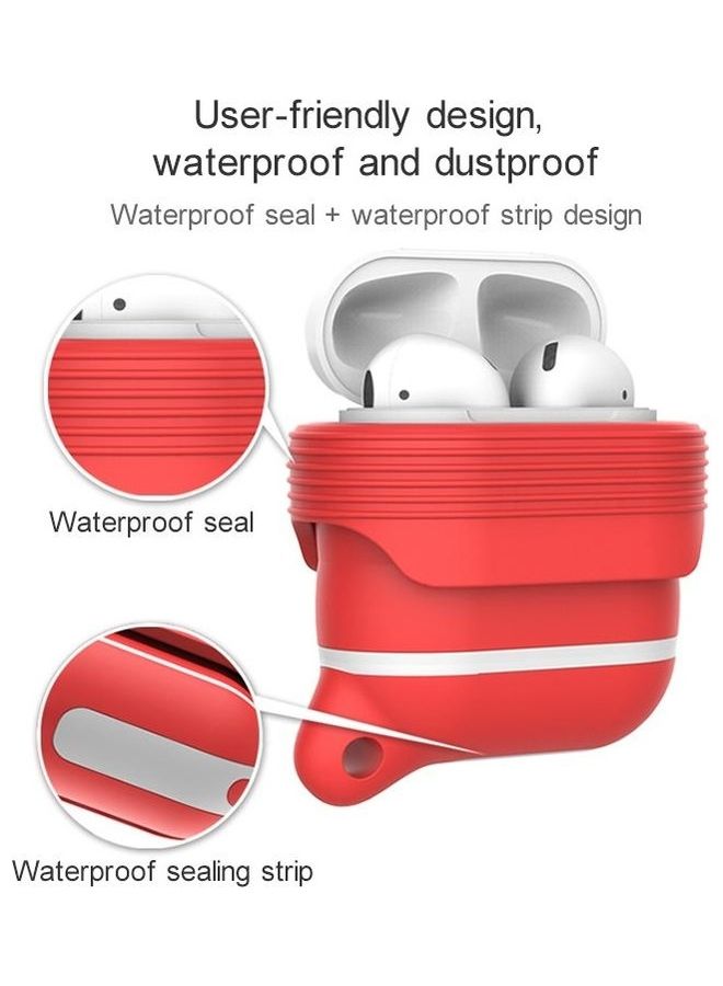 BGM Wireless Earphone Waterproof Silicone Protective Case with Hook For Apple AirPods 1/2 Generation Blue/Red - Image 3