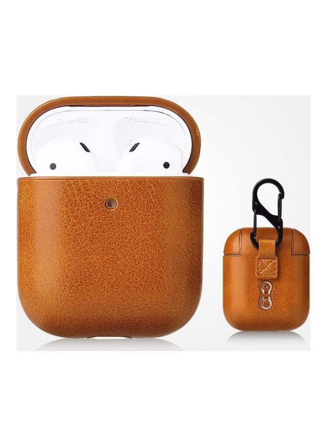 بي جي إم علبة حماية واقية من جلد البولي يوريثان بتصميم ملمس حصان لسماعات أبل آيربودز 1/2 بني - Image 1