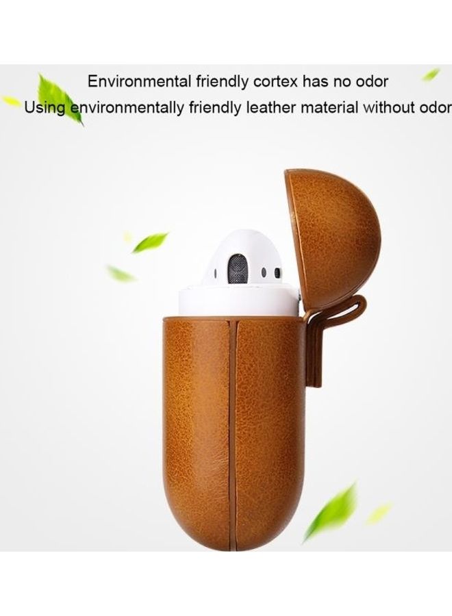 بي جي إم علبة حماية واقية من جلد البولي يوريثان بتصميم ملمس حصان لسماعات أبل آيربودز 1/2 بني - Image 5