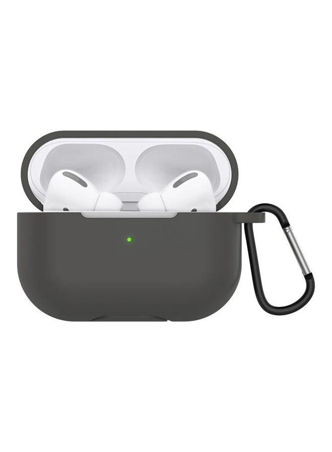 BGM - Solid Colour Silicone Earphone Protective Case with Hook for AirPods 3 Dark Grey - Image 1