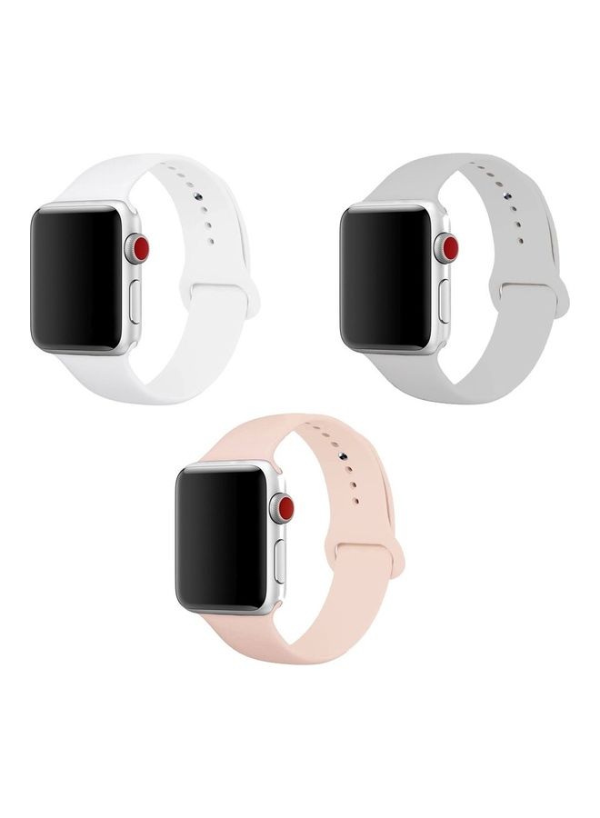 MARGOUN 3-Pack Replacement Silicone Band For Apple Watch Grey/White/Pink Sand - Image 1