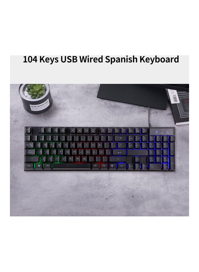 Generic - USB Wired Spanish Keyboard with 104 Keys Black - Image 1