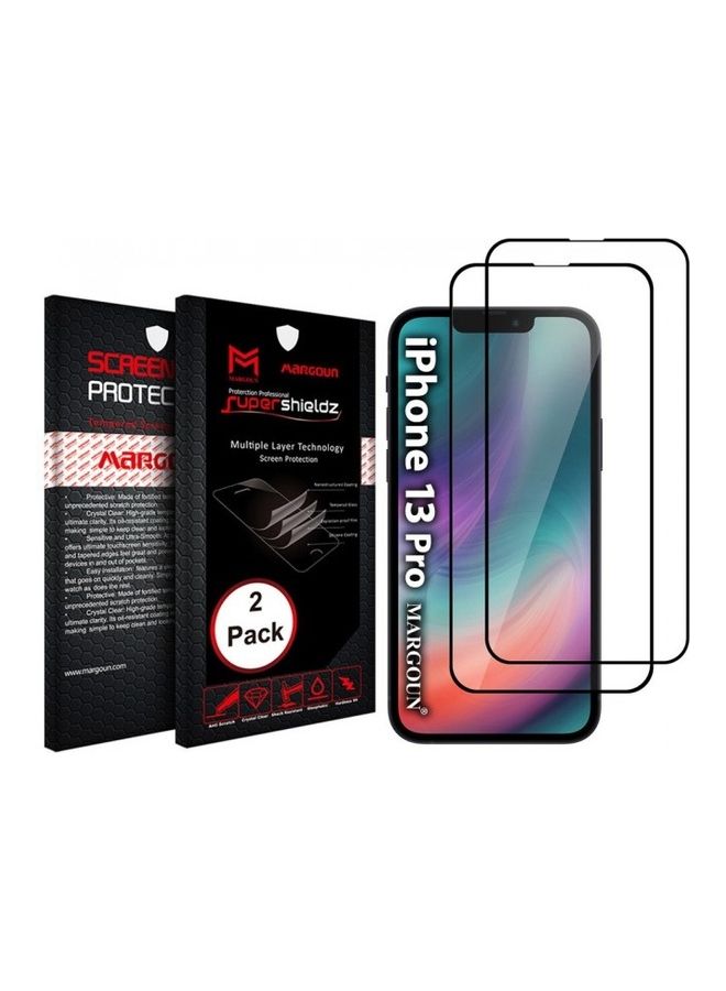 MARGOUN 2-Pack Super Shieldz 3D Tempered Glass Screen Protector for Apple iPhone 13 Pro/13 Clear/Black - Image 1