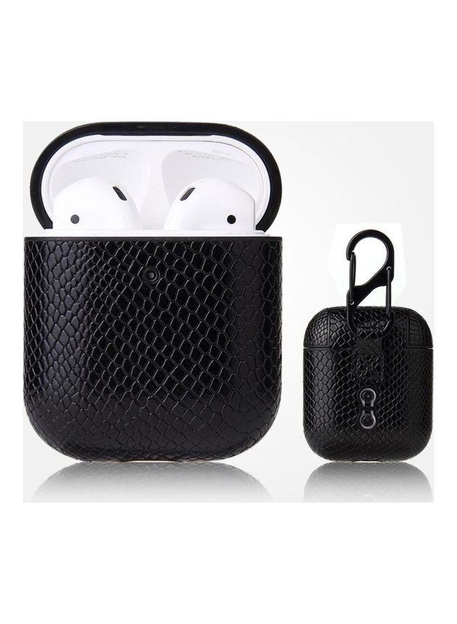 بي جي إم غطاء حماية من جلد البولي يوريثان مضاد للسقوط بملمس جلد الثعبان مع حلقة بقفل زنبركي لسماعات آيربودز 1/2 أسود