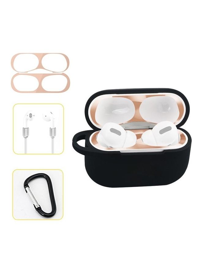 بي جي إم علبة تخزين واقية من السيليكون لسماعات الأذن اللاسلكية مزودة بخطاف وحبل مضاد للسقوط لسماعات آيربودز برو ملصق داخلي باللون الأسود والذهبي - Image 1