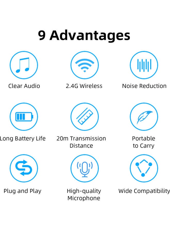 ميكروفون لافالير لاسلكي مزود بمشبك بتردد 2.4 جيجاهرتز M10 أسود - Image 2