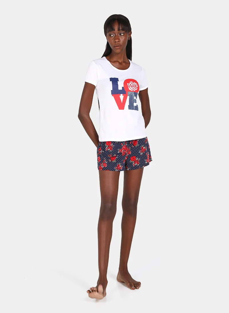 Aila Casual Knit Top With Shorts Set Multicolour