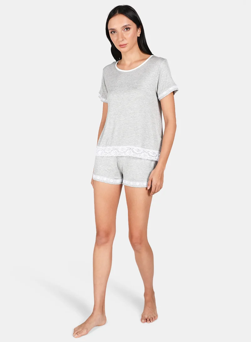 Aila Casual Top With Shorts Set Grey
