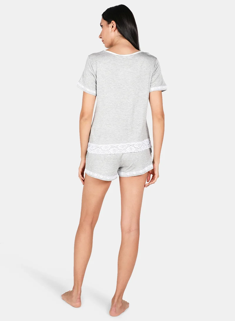 Aila Casual Top With Shorts Set Grey