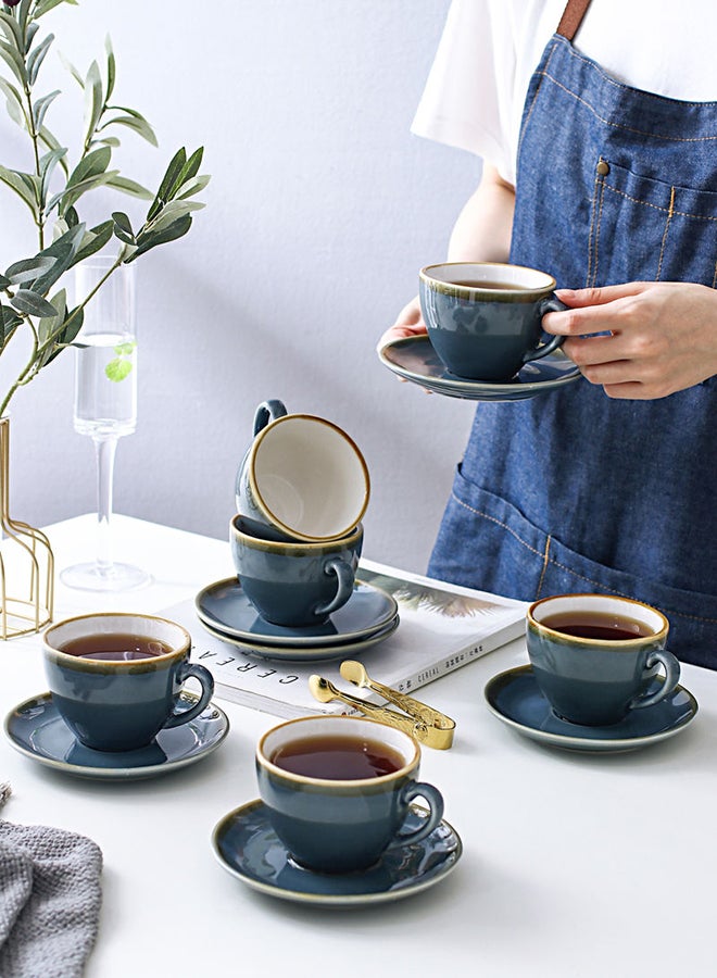 Shuer 12-Piece Coffee Cup And Saucer Set Blue 10.5x9x6.9cm  - Image 4