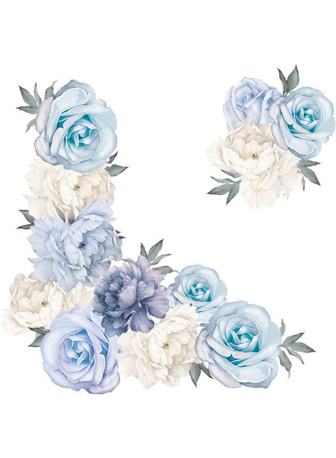 2-Piece Flower Peony Removable Wall Stickers Set Blue/White - Image 1