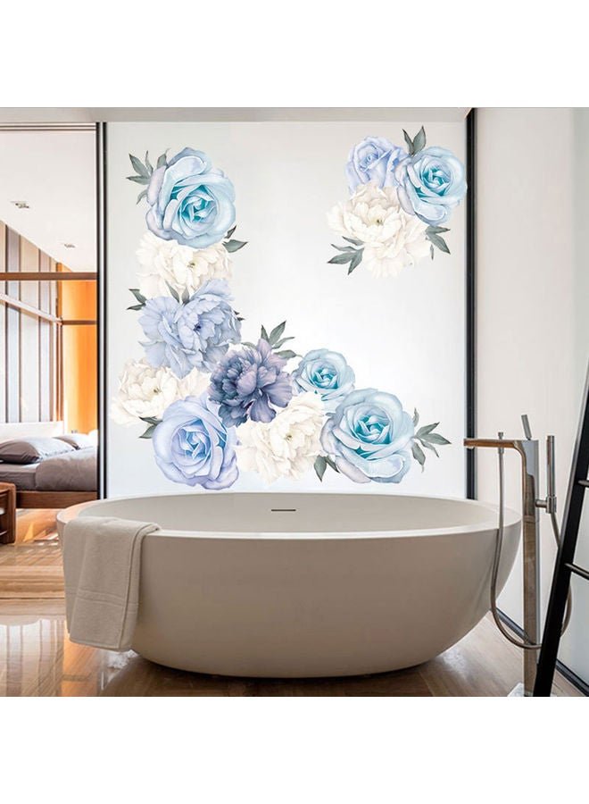 2-Piece Flower Peony Removable Wall Stickers Set Blue/White - Image 3
