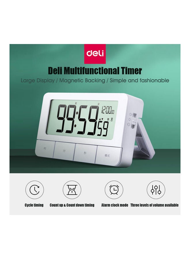 Deli Multifunctional Timer Digital Kitchen Timer With Big Digits White
