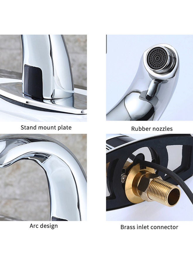 Automatic Sensor Touchless Hands Free Bathroom Sink Faucet with Hole Cover Plate Silver 29.50 x 14.50 x 21.50cm - Image 2