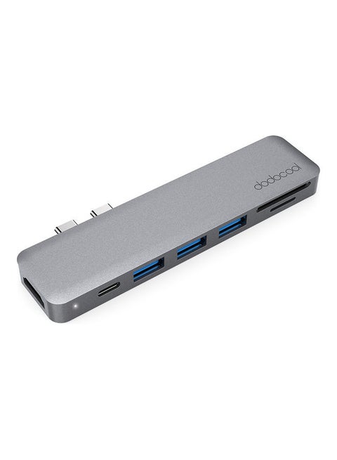 موزع متعدد المنافذ 7 في 1 مصنوع من سبيكة الألومنيوم مع موصلات USB-C مزدوجة رمادي
