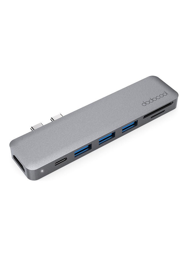 دودوكول موزع متعدد المنافذ 7 في 1 مصنوع من سبيكة الألومنيوم مع موصلات USB-C مزدوجة رمادي  - Image 1