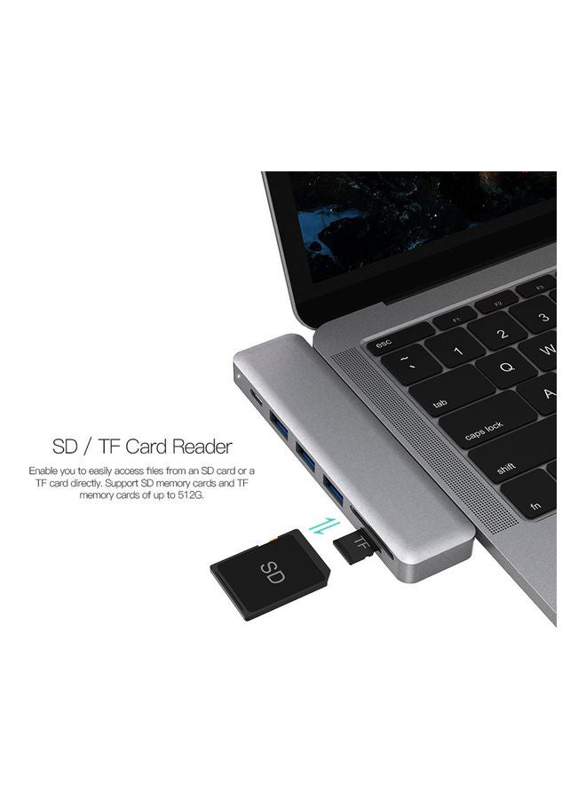 دودوكول موزع متعدد المنافذ 7 في 1 مصنوع من سبيكة الألومنيوم مع موصلات USB-C مزدوجة رمادي  - Image 2