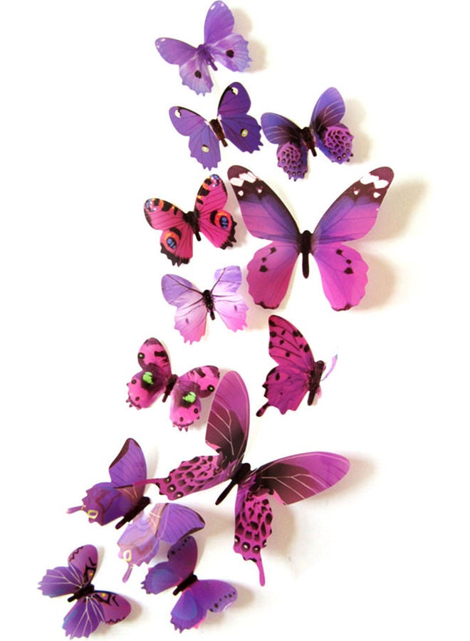 12-Piece 3D Butterfly DIY Wall Stickers Set Purple/Black 11x8x6cm - Image 1
