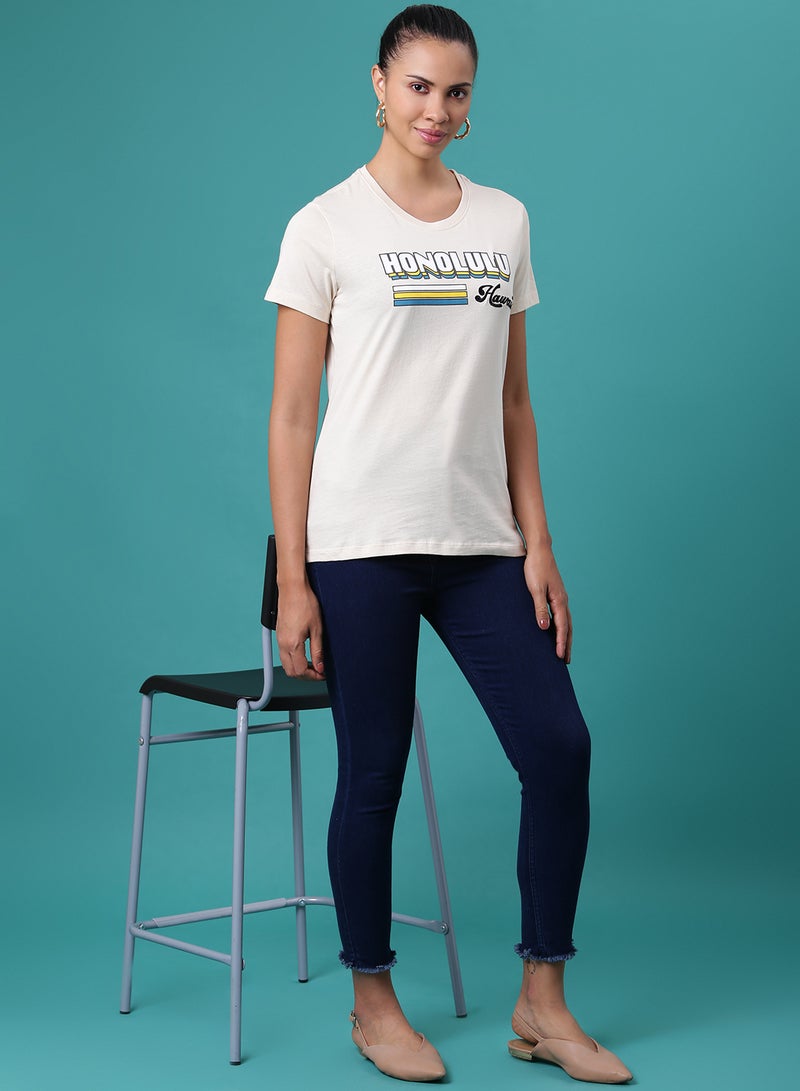 DRIP Round Neck T-Shirt Off White - Image 3