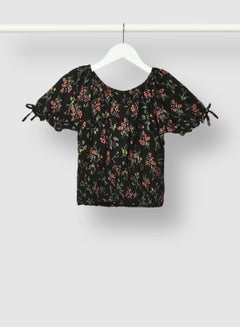 NEON Girls Round Neck Short Sleeve Blouse Jet Black  - Image 1