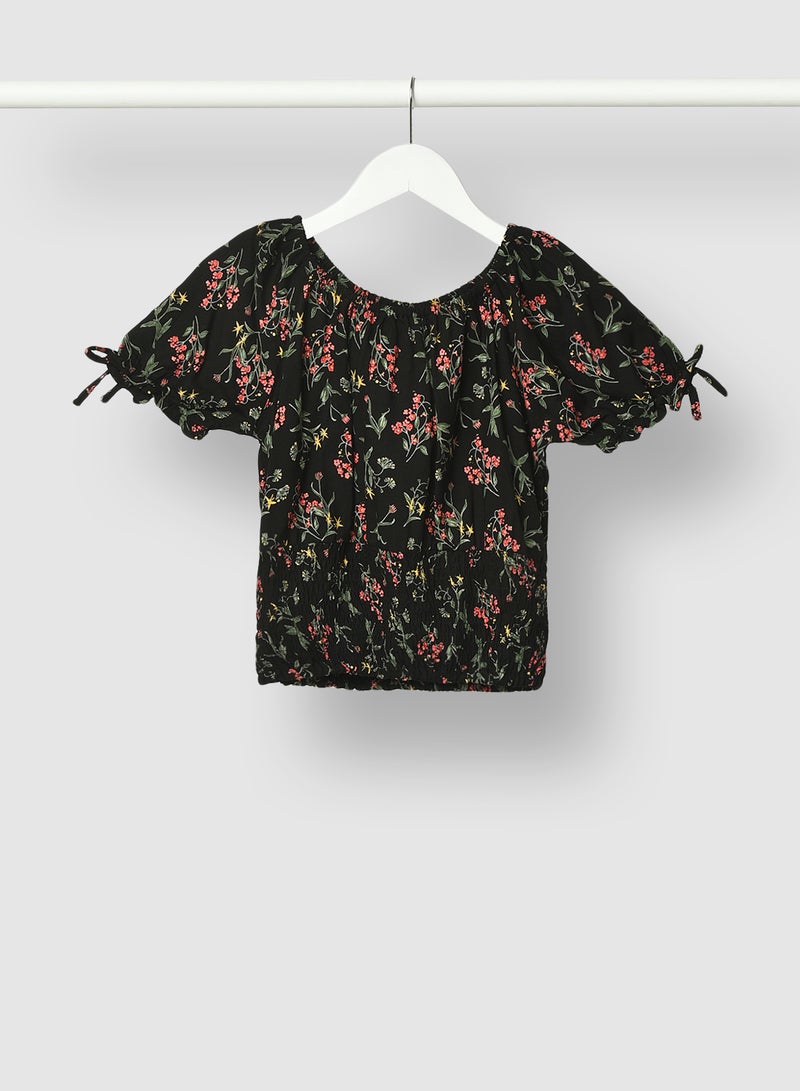 NEON Girls Round Neck Short Sleeve Blouse Jet Black  - Image 1