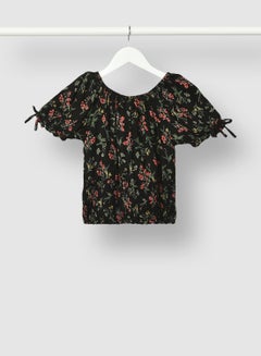 NEON Girls Round Neck Short Sleeve Blouse Jet Black  - Image 2