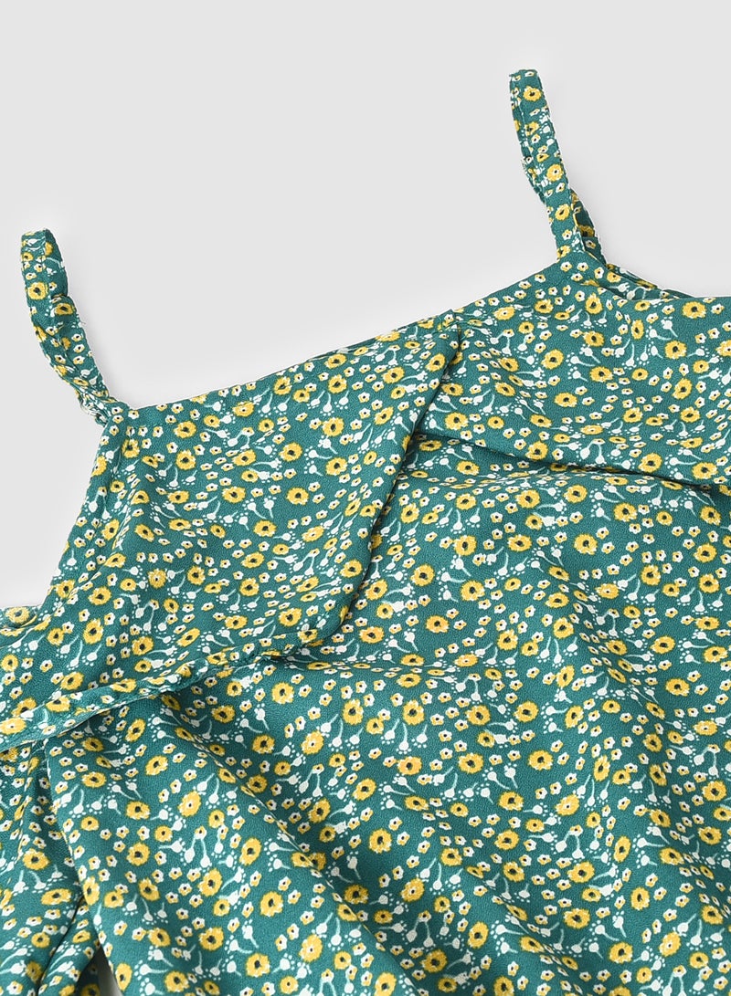 Neon Floral Printed Woven Top Green/Yellow  - Image 3