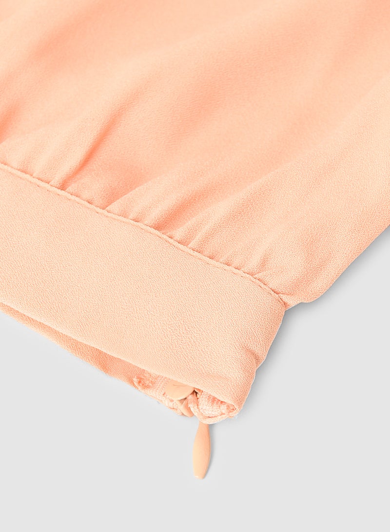 NEON - Solid Pattern Cold Shoulder Woven Top Beige - Image 1