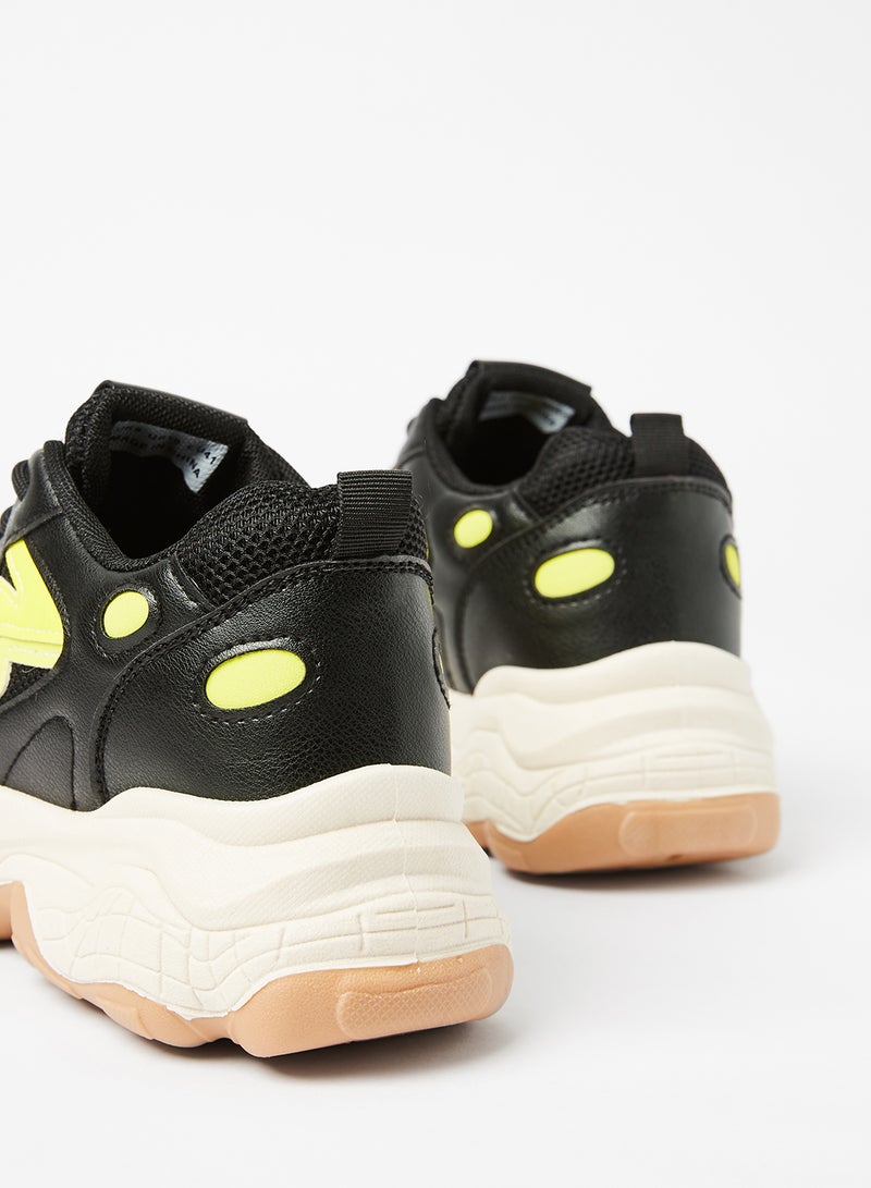 لايبل ريل سنيكرز بنعل سميك مزين بتفاصيل متباينة أسود/أصفر - Image 3