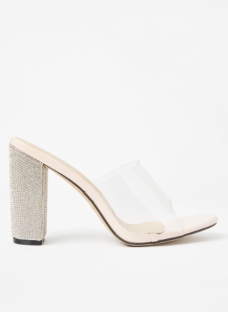 LABEL RAIL - Rhinestone Embellished Clear Heels Clear/Nude - Image 1