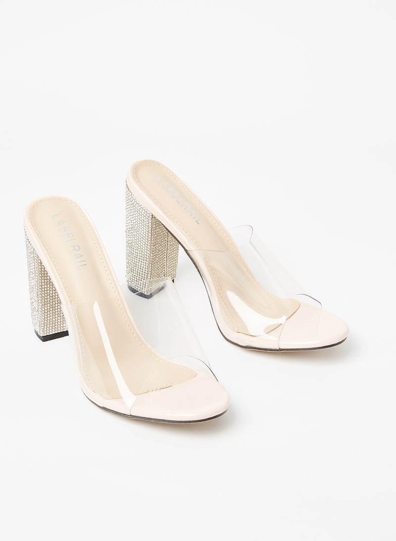 LABEL RAIL - Rhinestone Embellished Clear Heels Clear/Nude - Image 1