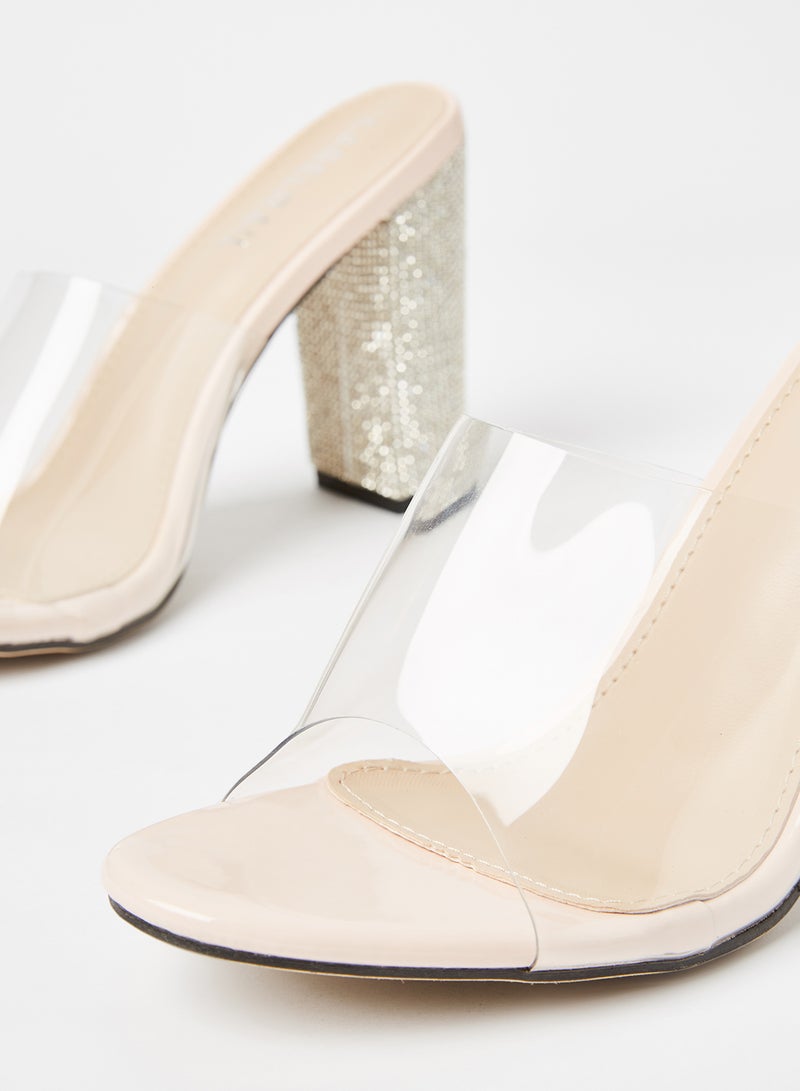 LABEL RAIL - Rhinestone Embellished Clear Heels Clear/Nude - Image 1