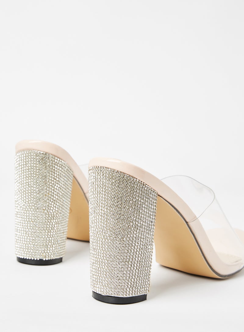 LABEL RAIL - Rhinestone Embellished Clear Heels Clear/Nude - Image 1