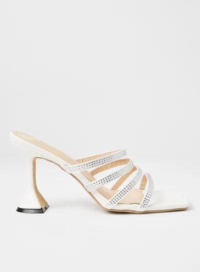 LABEL RAIL Stud Embellished Spool Heels White