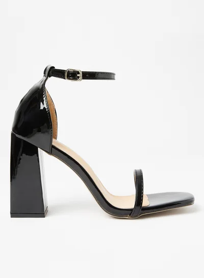 LABEL RAIL Ankle Strap Block Heel Sandals Black