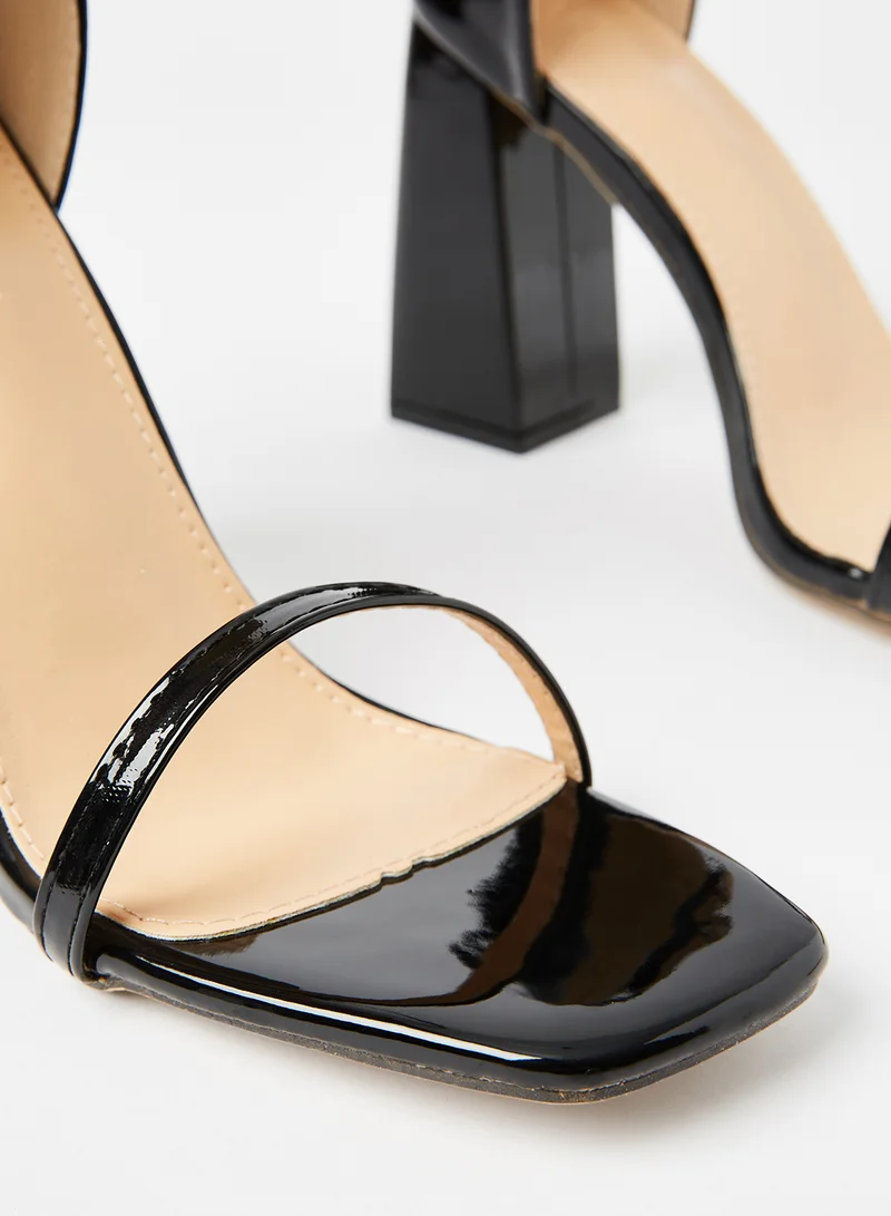 LABEL RAIL Ankle Strap Block Heel Sandals Black