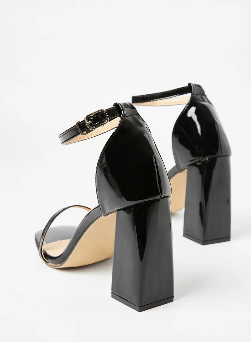 LABEL RAIL Ankle Strap Block Heel Sandals Black