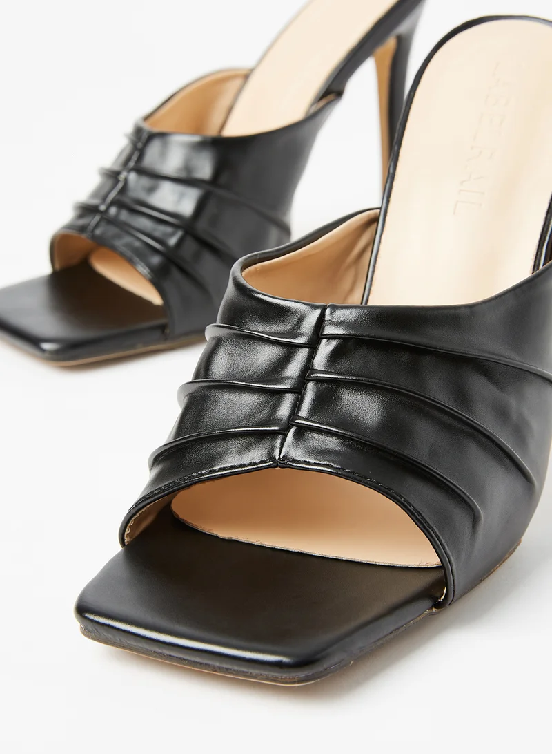 LABEL RAIL Faux Leather High Heel Mules Black